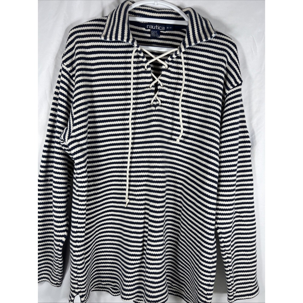 Nautica Navy and Ivory Striped Sweater Size Medium‎